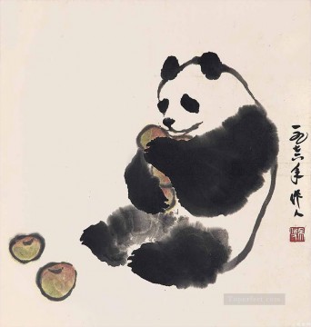 Chino Painting - Wu zuoren panda y fruta tradicional china